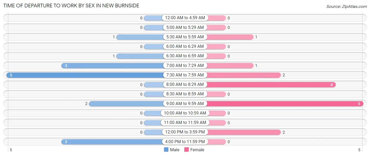 Time of Departure to Work by Sex in New Burnside