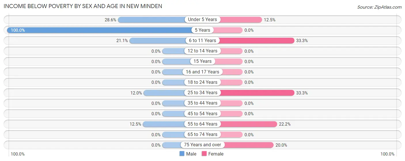 Income Below Poverty by Sex and Age in New Minden