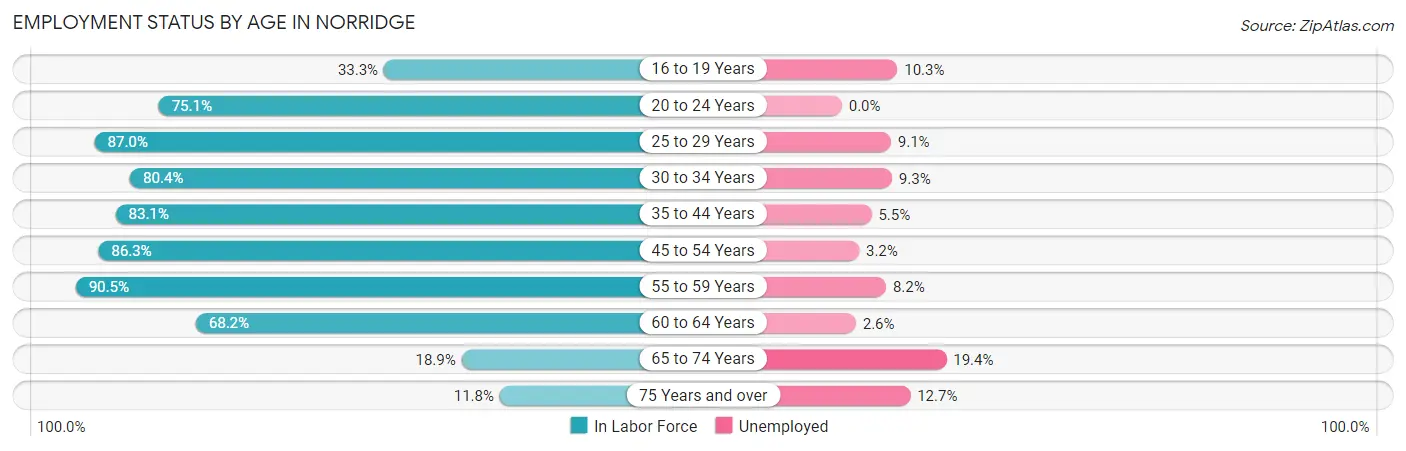 Employment Status by Age in Norridge