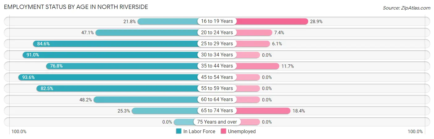 Employment Status by Age in North Riverside