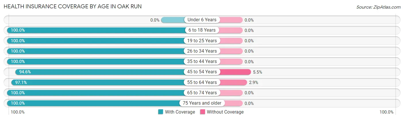 Health Insurance Coverage by Age in Oak Run