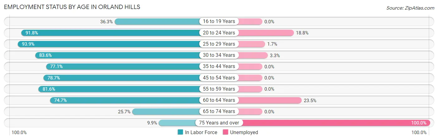 Employment Status by Age in Orland Hills