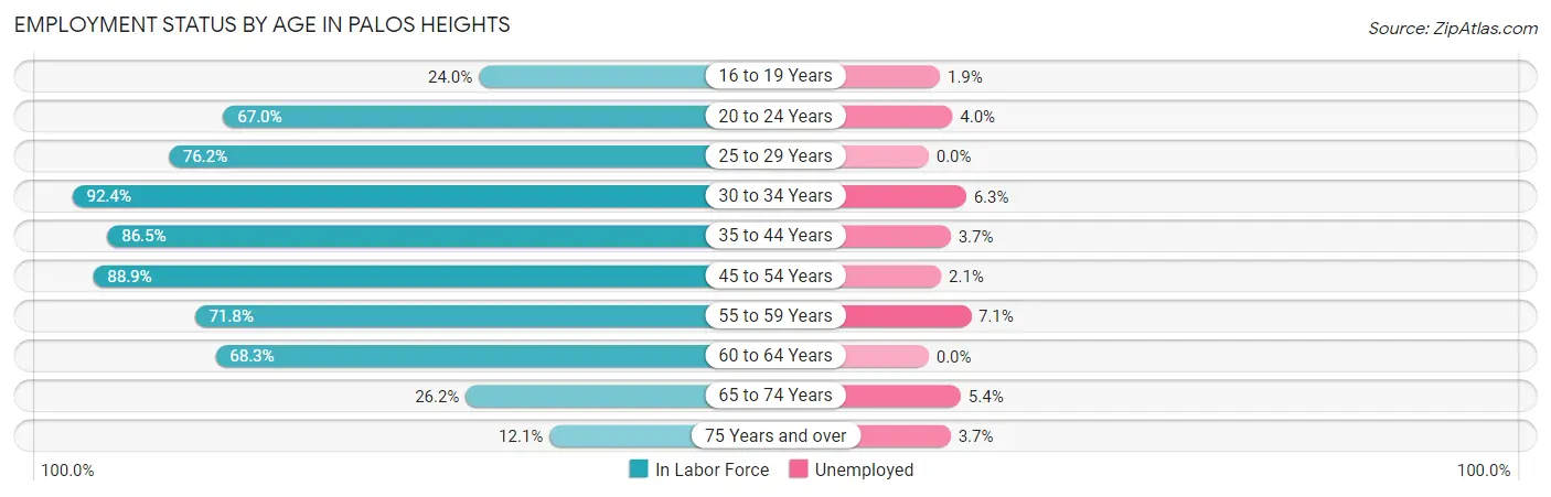 Employment Status by Age in Palos Heights