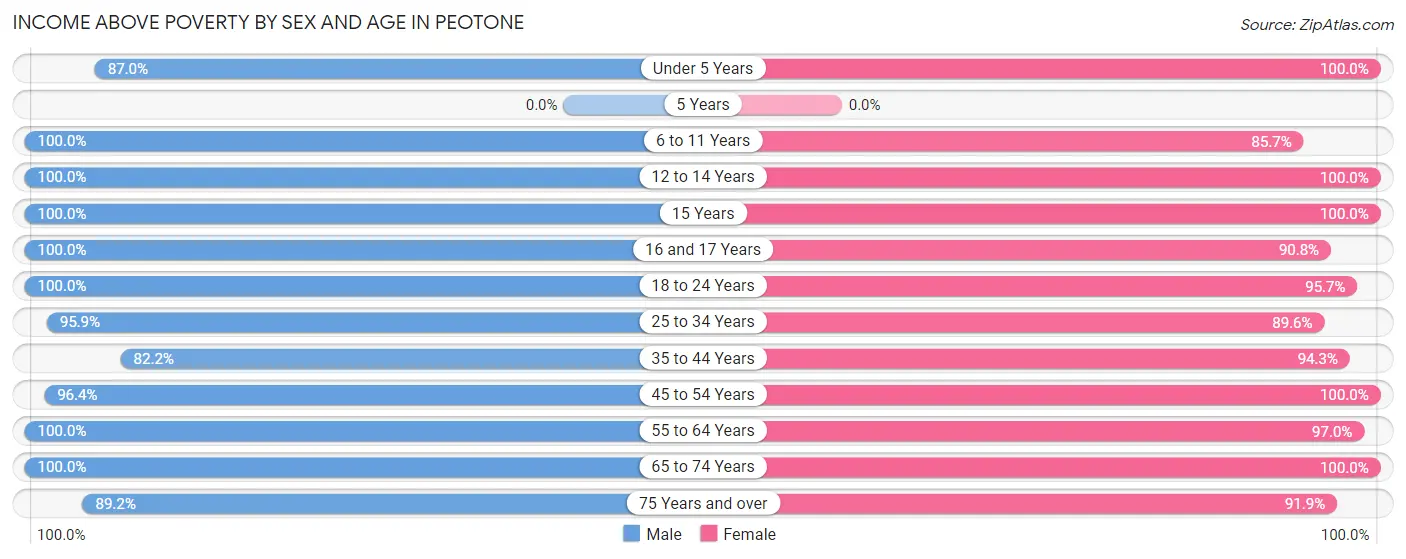 Income Above Poverty by Sex and Age in Peotone