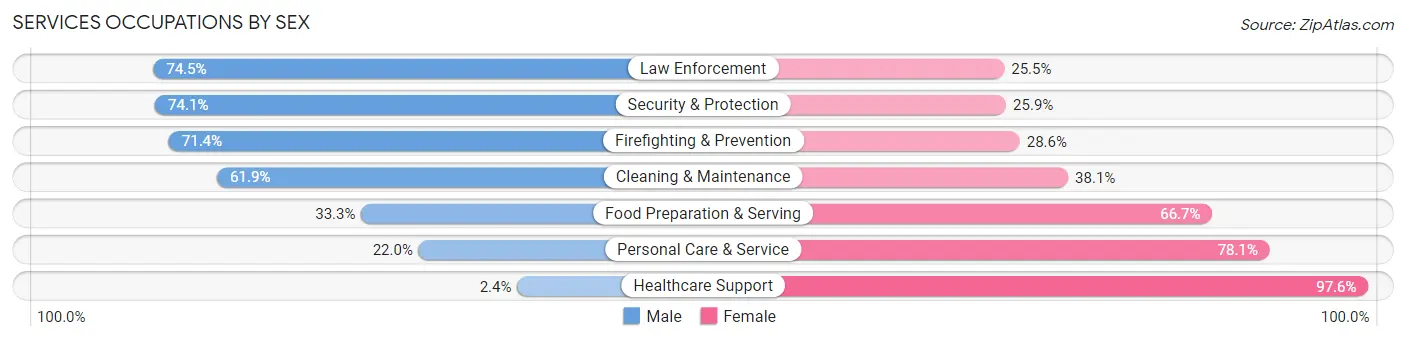 Services Occupations by Sex in Pontiac