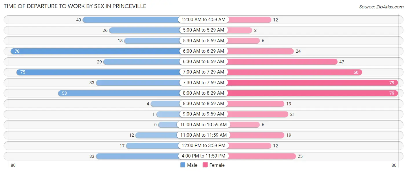 Time of Departure to Work by Sex in Princeville