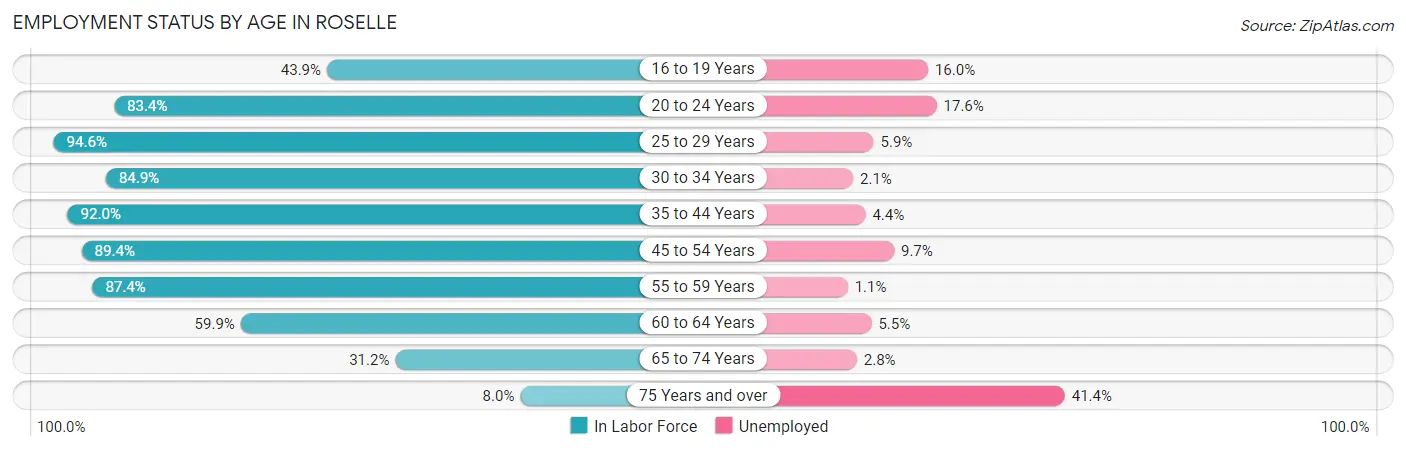 Employment Status by Age in Roselle