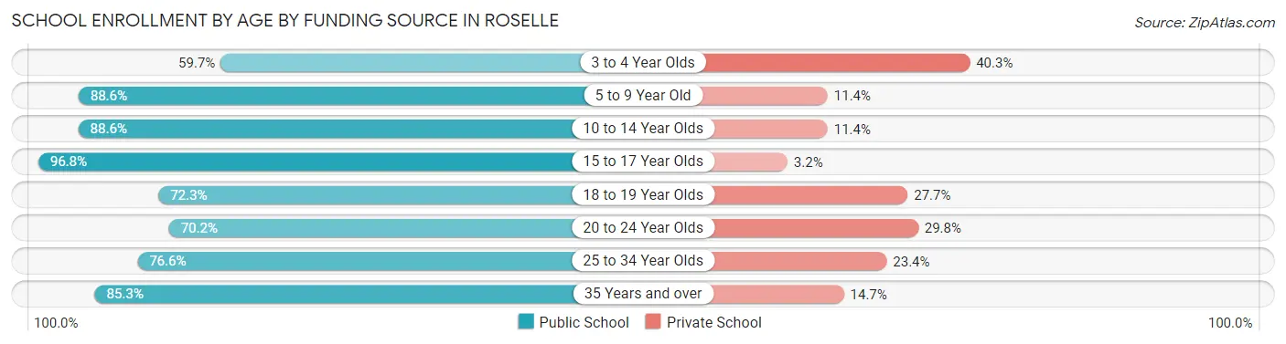 School Enrollment by Age by Funding Source in Roselle