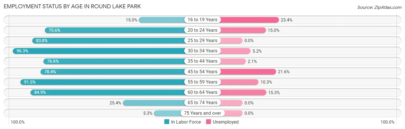 Employment Status by Age in Round Lake Park
