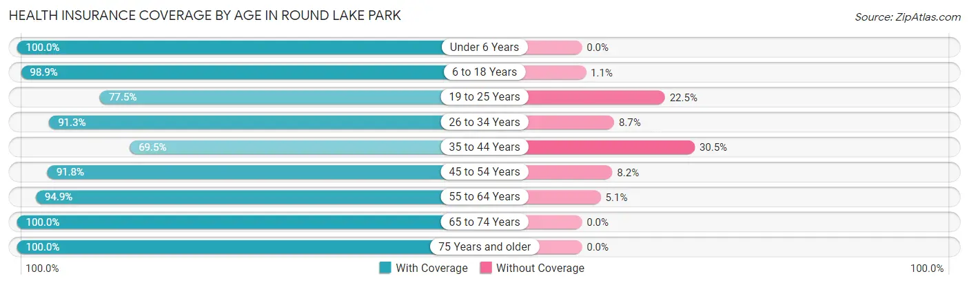 Health Insurance Coverage by Age in Round Lake Park