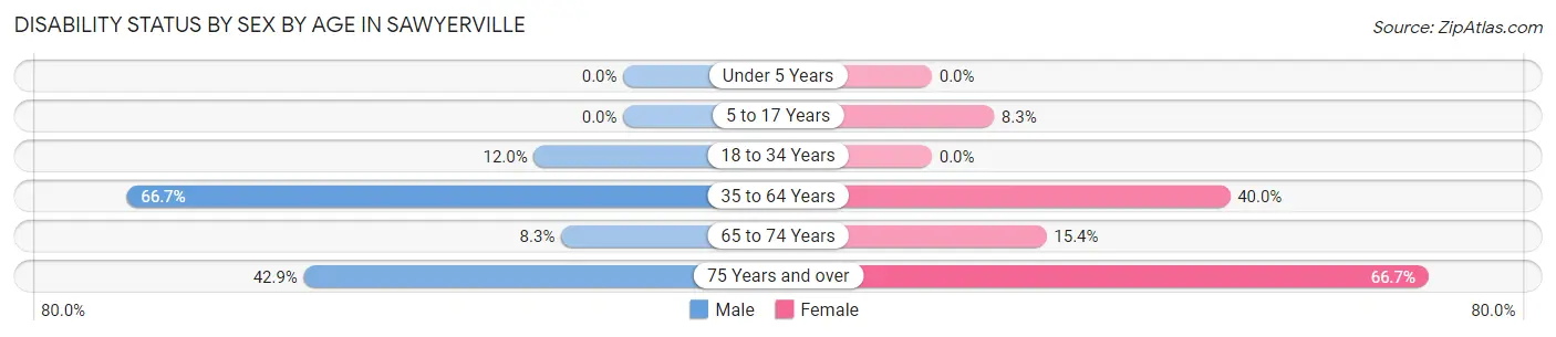 Disability Status by Sex by Age in Sawyerville