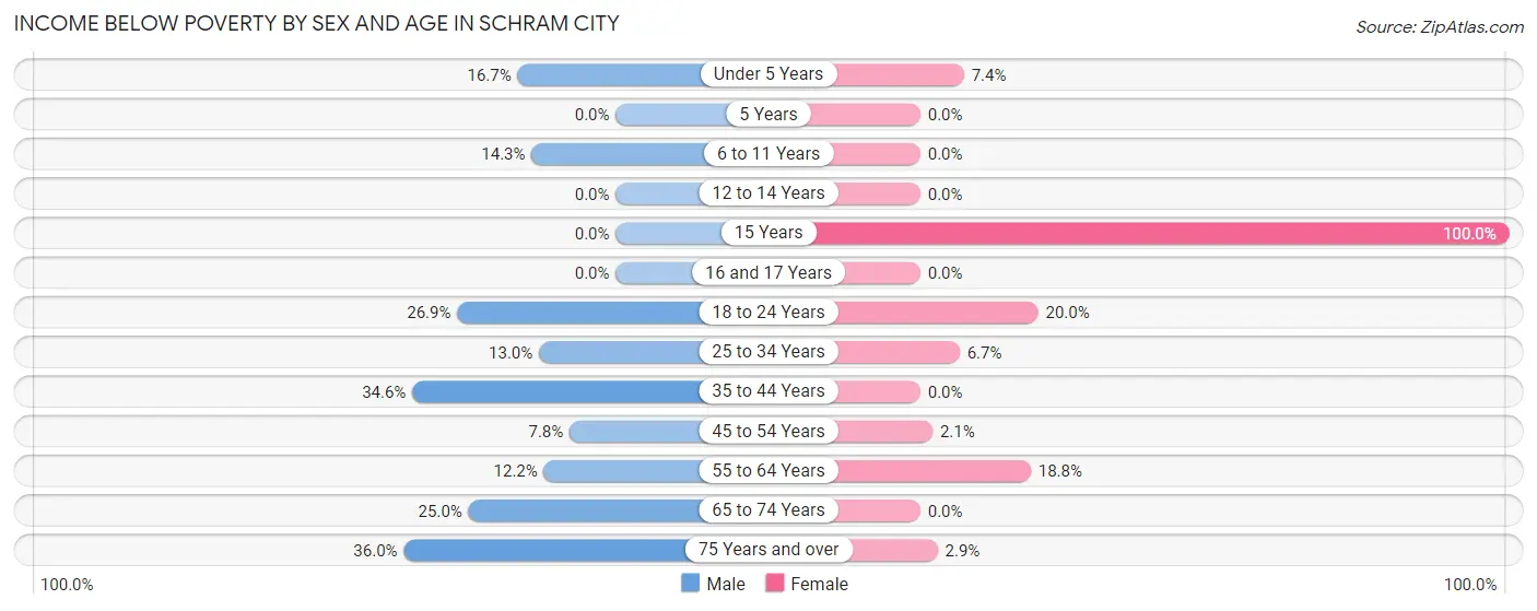Income Below Poverty by Sex and Age in Schram City
