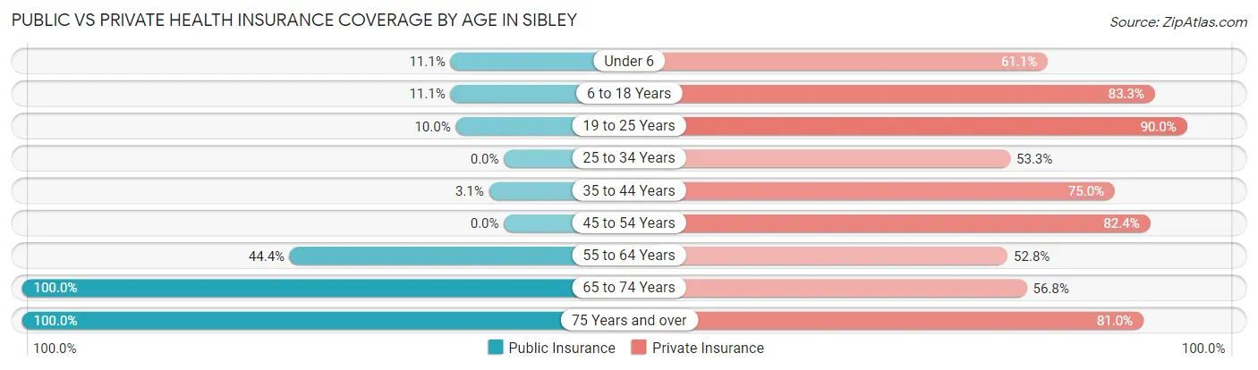 Public vs Private Health Insurance Coverage by Age in Sibley