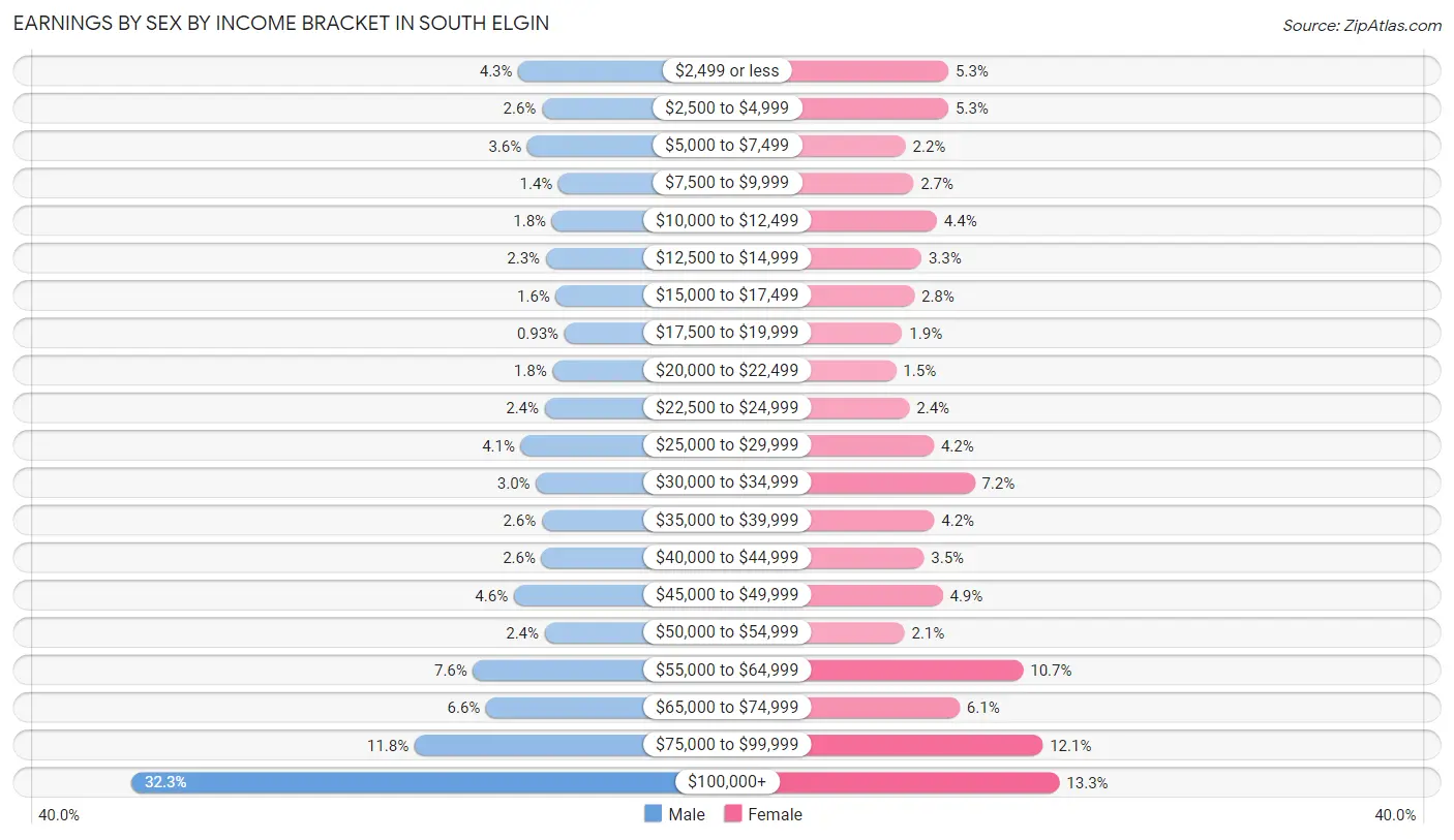 Earnings by Sex by Income Bracket in South Elgin