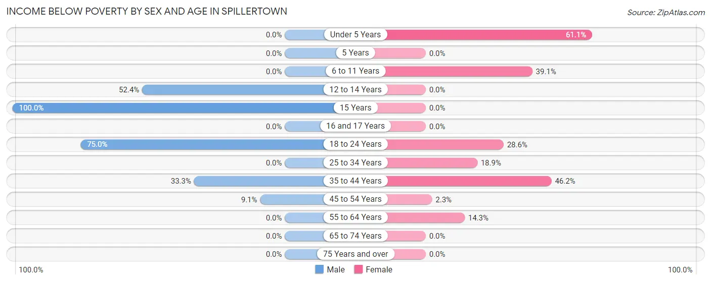 Income Below Poverty by Sex and Age in Spillertown