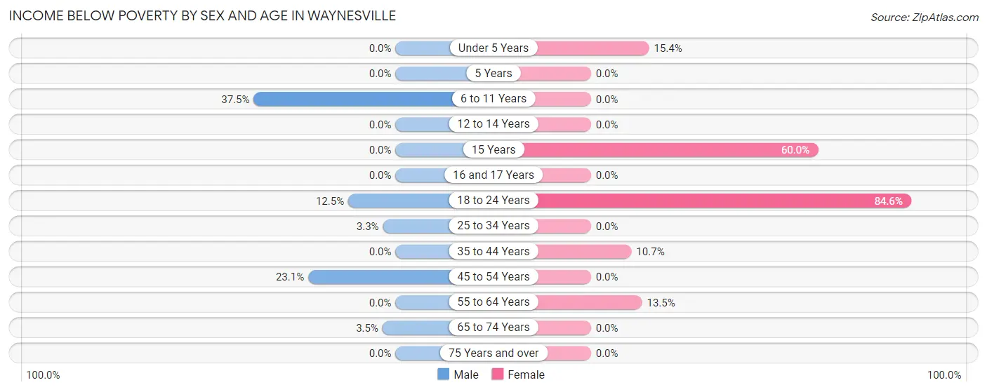Income Below Poverty by Sex and Age in Waynesville