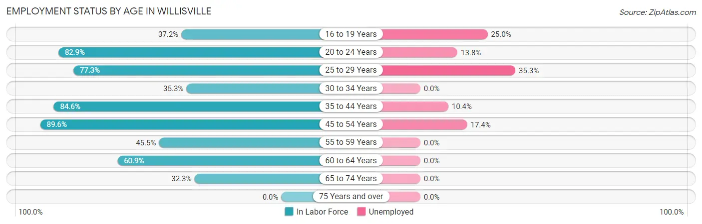 Employment Status by Age in Willisville