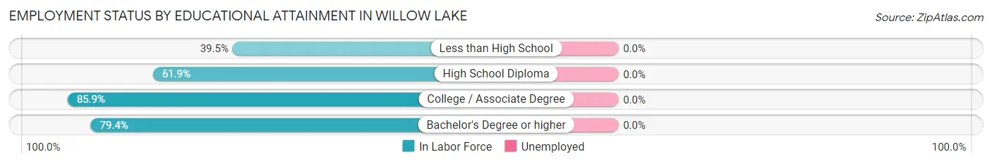 Employment Status by Educational Attainment in Willow Lake