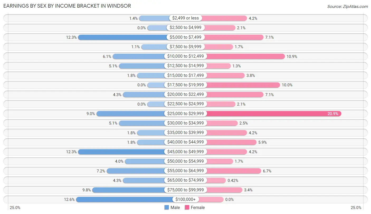 Earnings by Sex by Income Bracket in Windsor