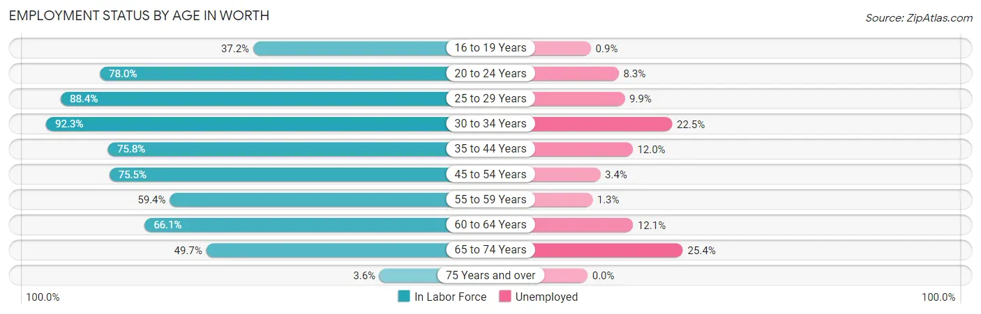 Employment Status by Age in Worth