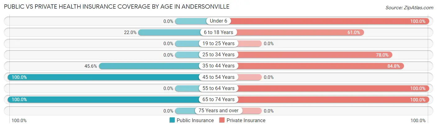 Public vs Private Health Insurance Coverage by Age in Andersonville