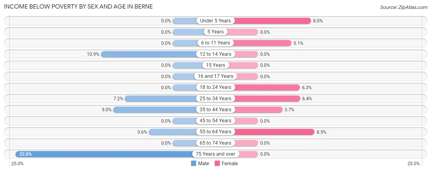 Income Below Poverty by Sex and Age in Berne