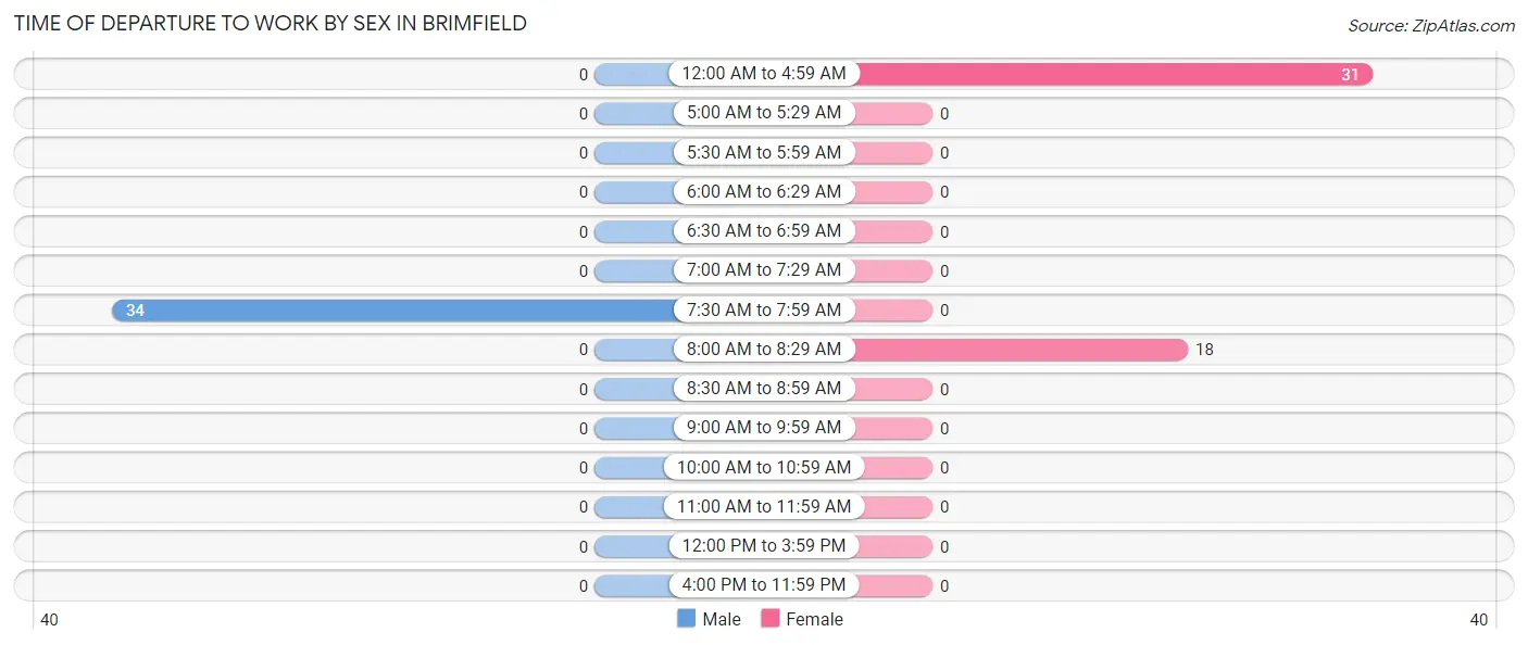 Time of Departure to Work by Sex in Brimfield