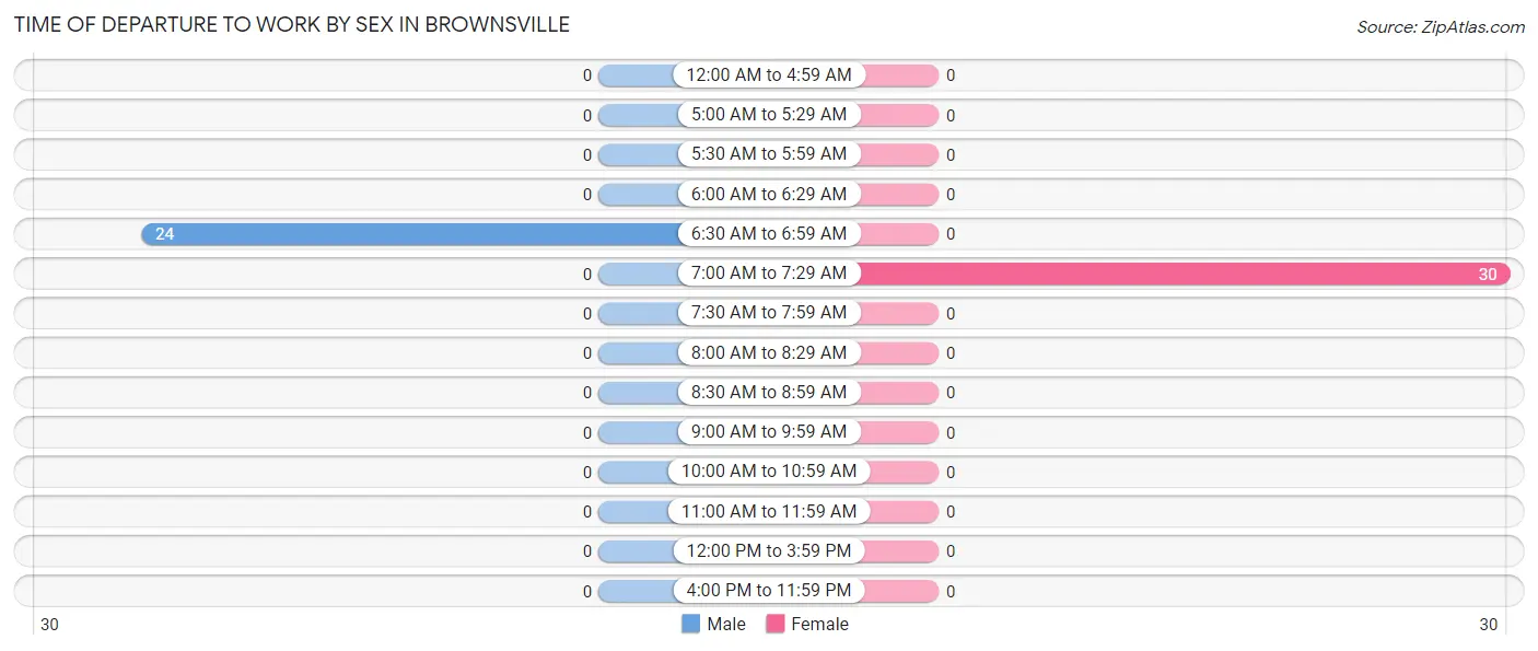 Time of Departure to Work by Sex in Brownsville