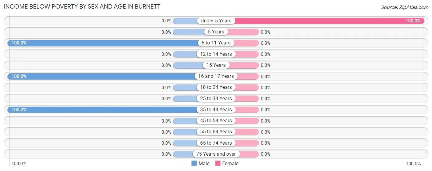 Income Below Poverty by Sex and Age in Burnett