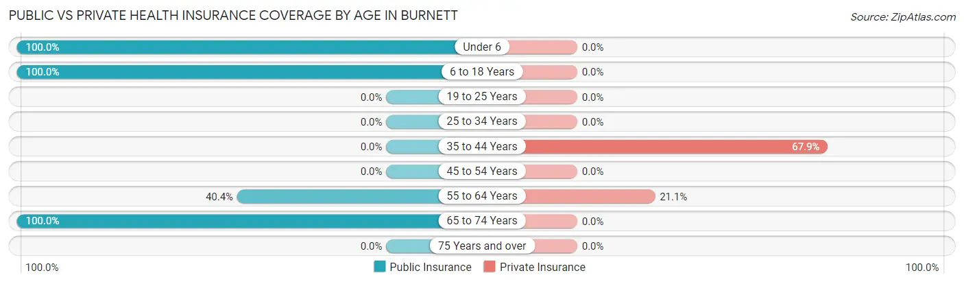 Public vs Private Health Insurance Coverage by Age in Burnett