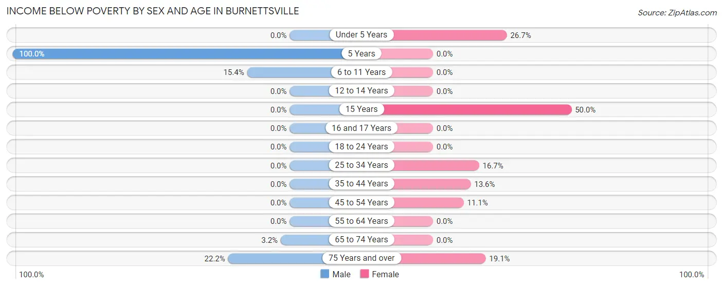Income Below Poverty by Sex and Age in Burnettsville