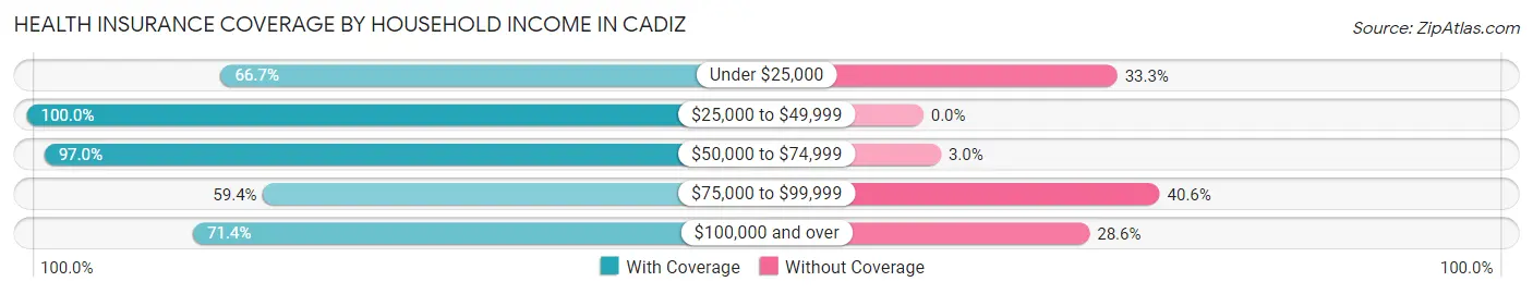 Health Insurance Coverage by Household Income in Cadiz