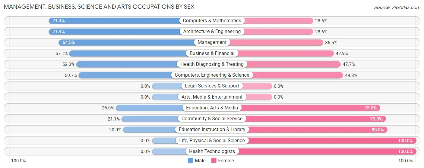 Management, Business, Science and Arts Occupations by Sex in Churubusco