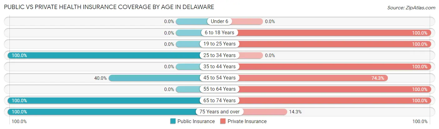 Public vs Private Health Insurance Coverage by Age in Delaware