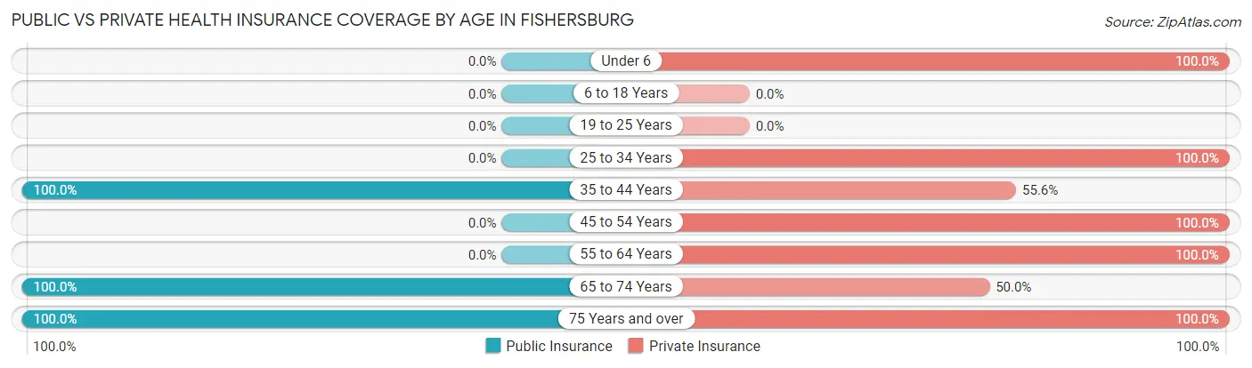 Public vs Private Health Insurance Coverage by Age in Fishersburg