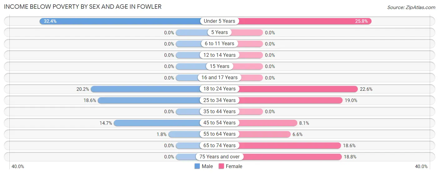 Income Below Poverty by Sex and Age in Fowler