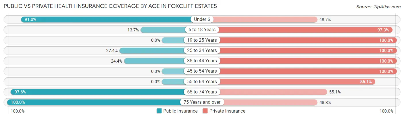 Public vs Private Health Insurance Coverage by Age in Foxcliff Estates