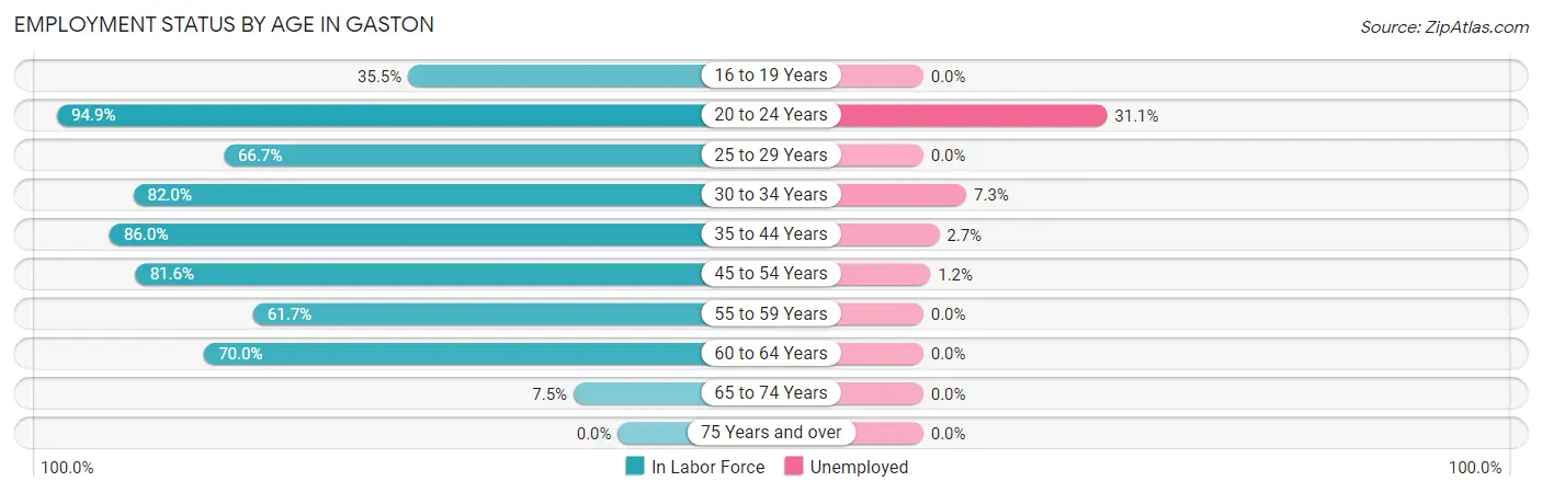 Employment Status by Age in Gaston