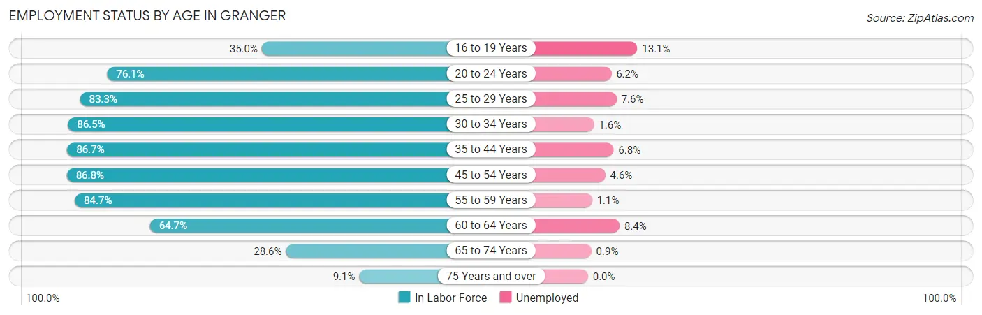 Employment Status by Age in Granger