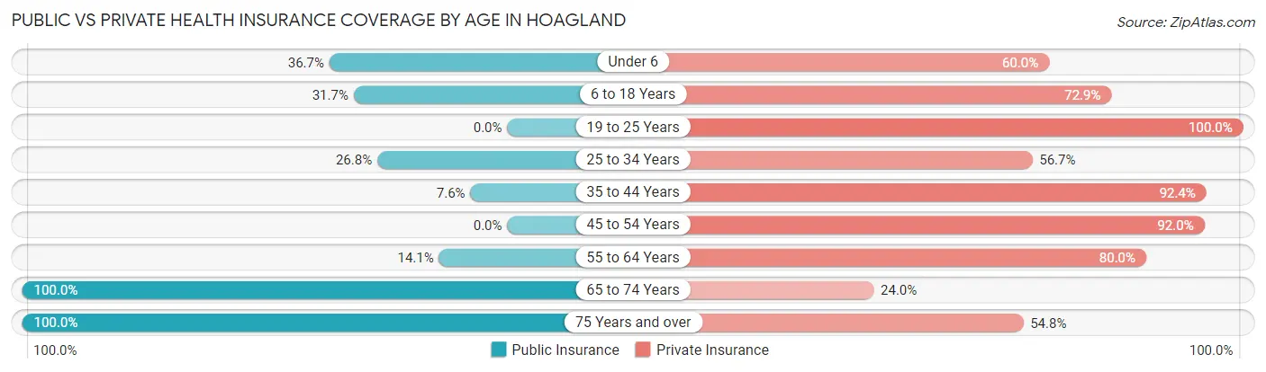 Public vs Private Health Insurance Coverage by Age in Hoagland