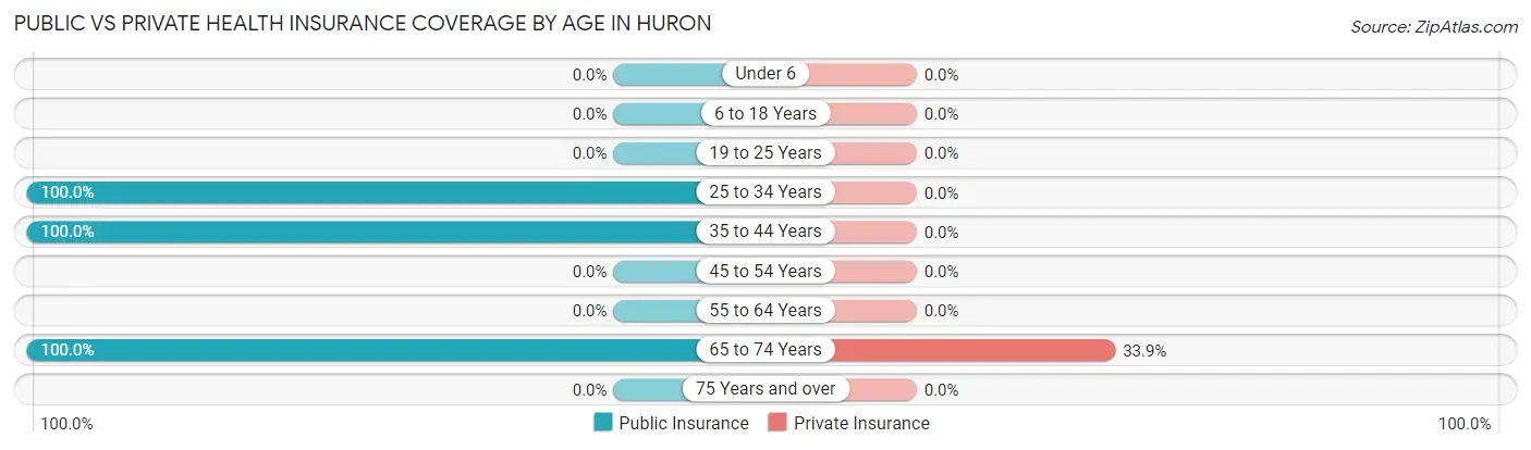 Public vs Private Health Insurance Coverage by Age in Huron