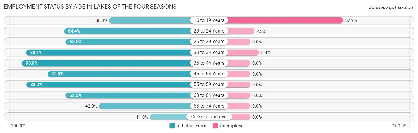 Employment Status by Age in Lakes of the Four Seasons