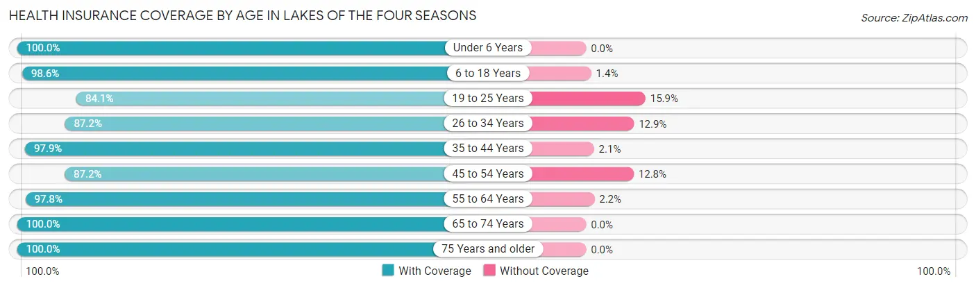 Health Insurance Coverage by Age in Lakes of the Four Seasons