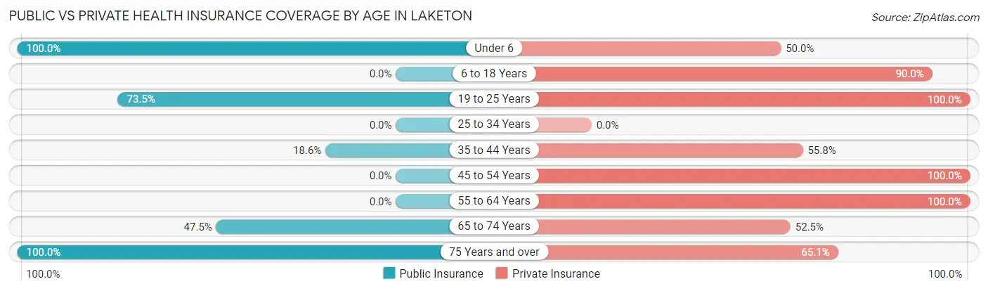 Public vs Private Health Insurance Coverage by Age in Laketon