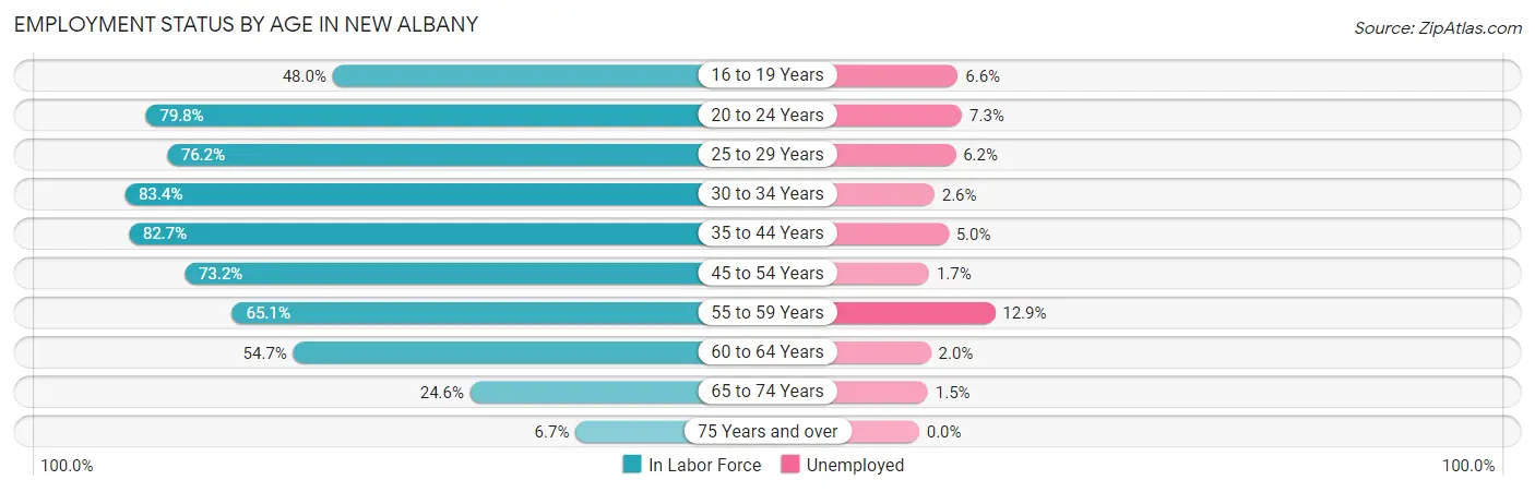 Employment Status by Age in New Albany