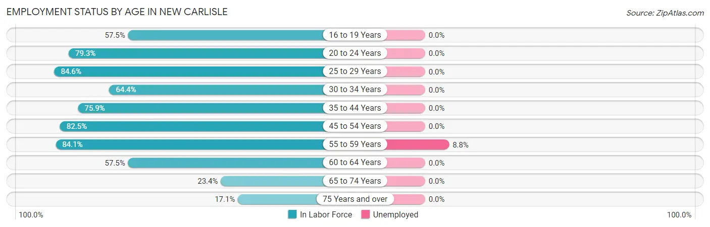 Employment Status by Age in New Carlisle