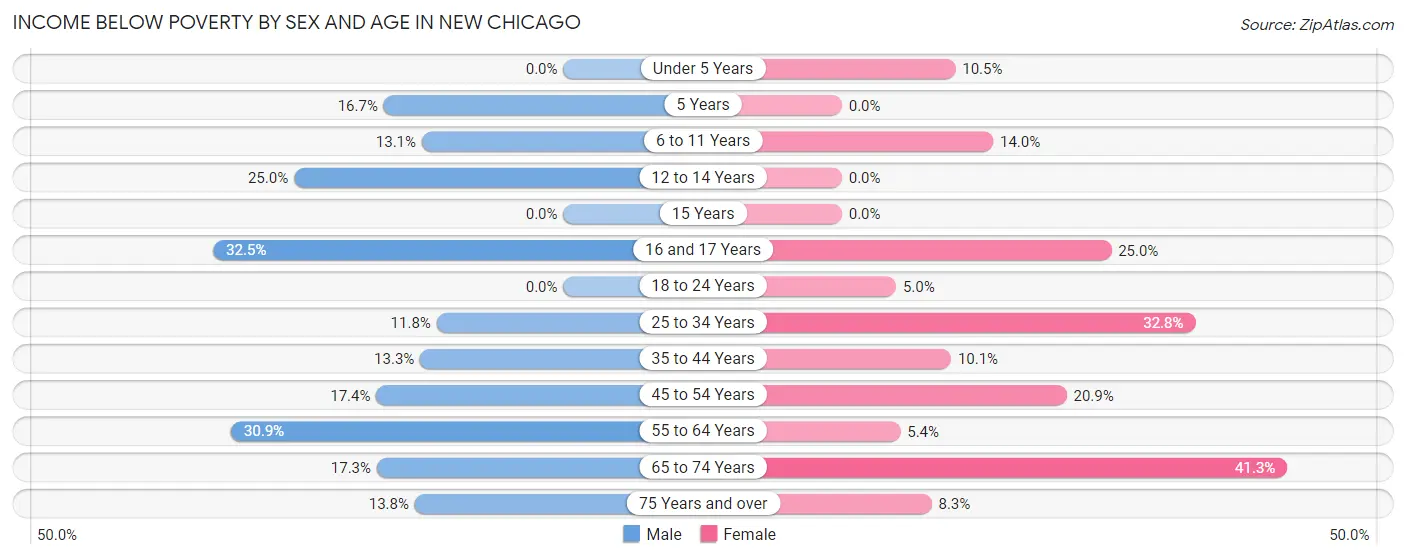 Income Below Poverty by Sex and Age in New Chicago