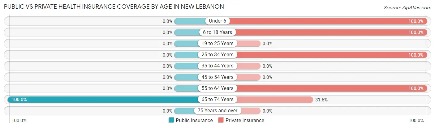 Public vs Private Health Insurance Coverage by Age in New Lebanon