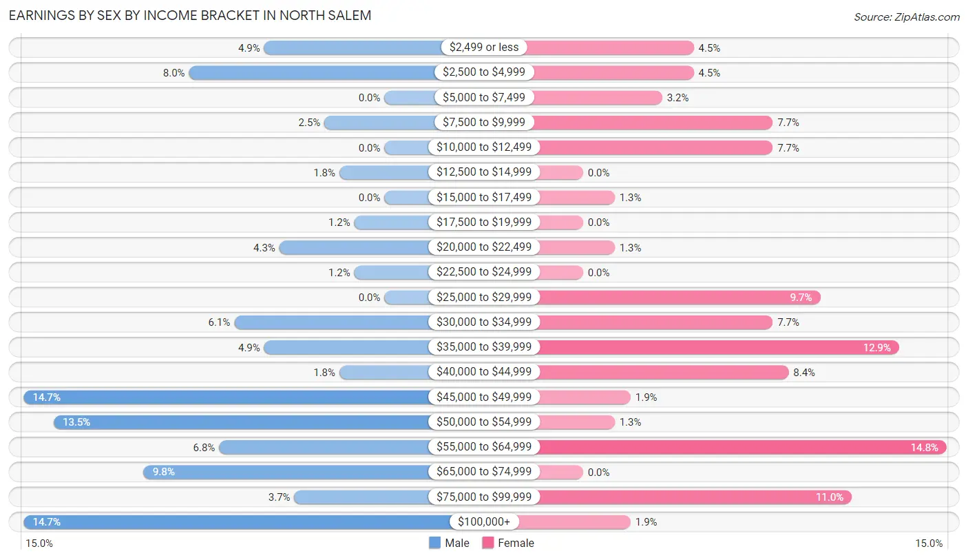 Earnings by Sex by Income Bracket in North Salem