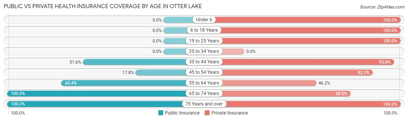 Public vs Private Health Insurance Coverage by Age in Otter Lake
